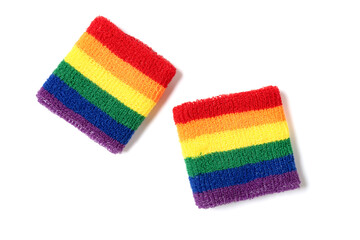 LGBT rainbow colors wrist guard on white horizontal composition