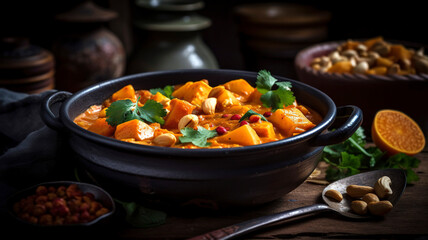 Spicy and Satisfying: Vegetarian Madras Curry Stew with Sweet Potatoes and Roasted Cashews