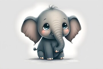 Wallpaper Illustration and background of cute elephant. Front view. Concept of cute baby animal, icon. Generative AI.