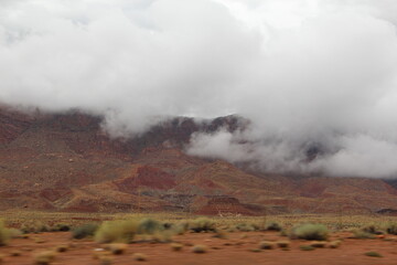 Foggy views of the red rocks of Arizona.