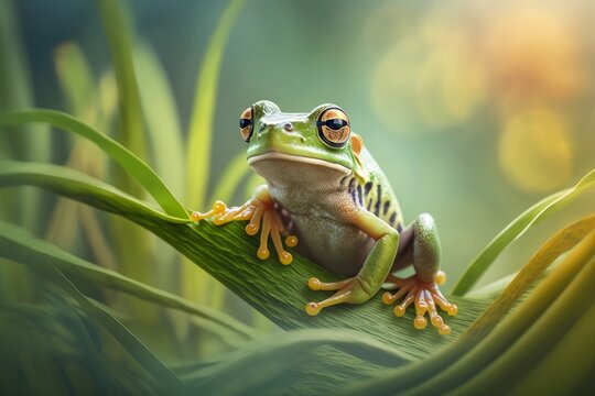 Macro photography of tree frog , generative ai