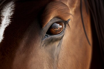 Closeup photo of Eye of Arabian bay horse, generative ai