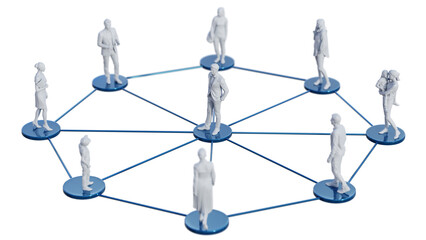 3D Miniature people standing on a virtual connection, network. 3d illustration