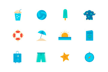 Icon Set of Summer Vacation with Flat Icon Style