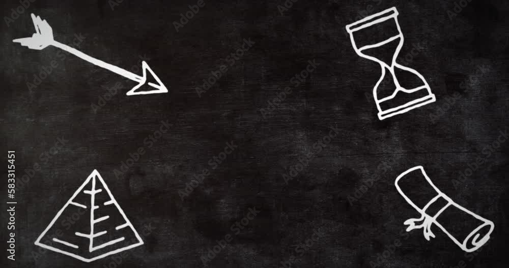 Poster animation of multiple icons over blackboard