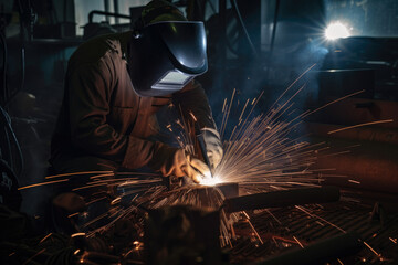 Experienced Welders Building Large Steel Components for an Offshore Oil Rig, generative ai