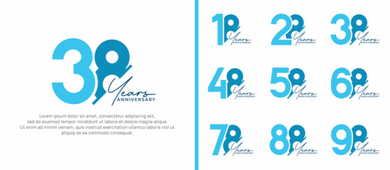 set of anniversary logo style blue color on white background for special moment