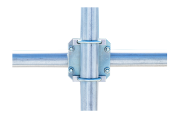 Nuts clamp aluminum cable duct electric wire small like cross isolated on cut out PNG. Fixing screws electric pole for to help pull, support from falling in wind. Concept nuts safety fastening.
