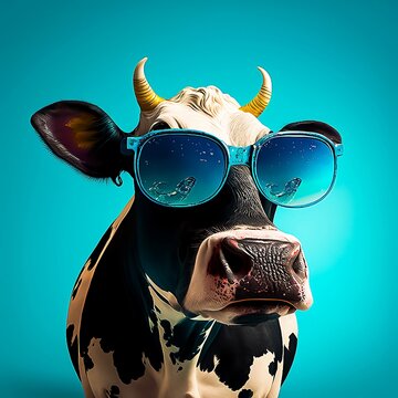 cow with sunglasses funny looking created with generative AI technology 