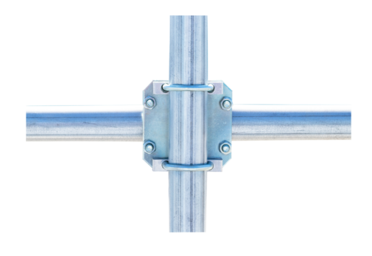 Nuts clamp aluminum cable duct electric wire small like cross isolated on cut out PNG. Fixing screws electric pole for to help pull, support from falling in wind. Concept nuts safety fastening.