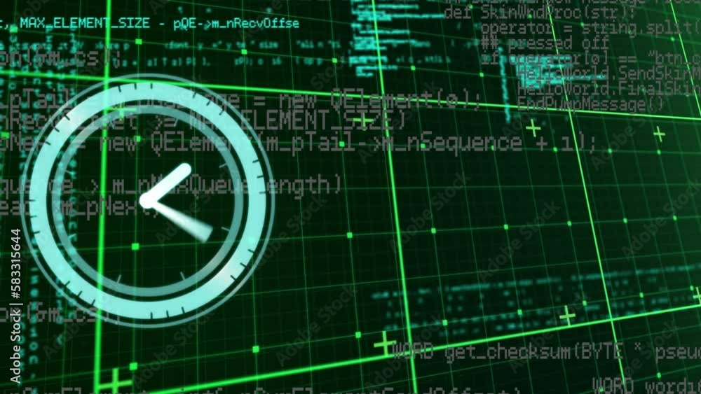 Poster animation of clock ticking over data processing