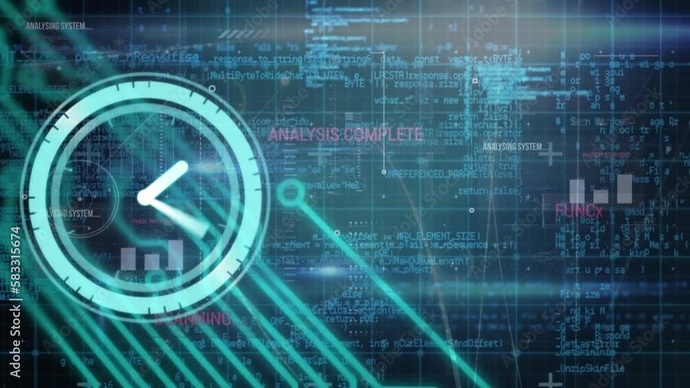 Poster animation of clock ticking over data processing
