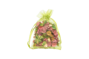 Potpourri sachet color light green isolated on cutout PNG. Image of aromatherapy sachet of colorful...