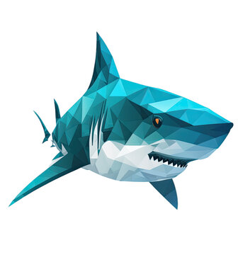 Shark illustrated in polygonal art style, with transparent background. Created by generative AI