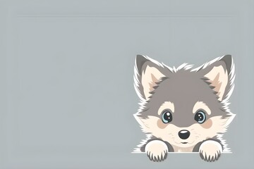 Background of a cute wolf. Wallpaper illustration. Front view with copy space for text information or content. Concept of writing paper, birthday card, invitation card, cute animals. Generative AI.