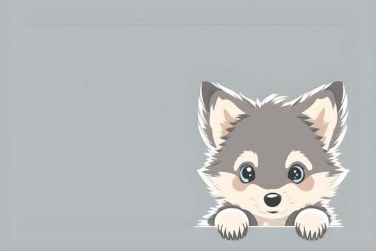Background of a cute wolf. Wallpaper illustration. Front view with copy space for text information or content. Concept of writing paper, birthday card, invitation card, cute animals. Generative AI.