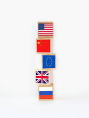 Cubic wooden blocks with flags