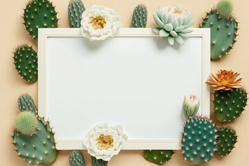 Frame with flowers and cactus