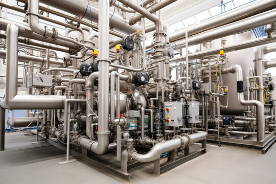 Industrial Chemical Plant with Pipes and Valves, generative ai