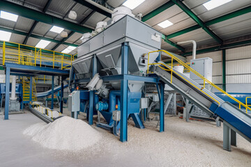 Industrial Plastic Recycling Plant with Sorting and Shredding Machines, generative ai