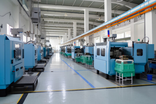 Industrial Plastic Injection Molding Plant with Production Line, generative ai