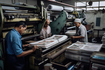 Industrial workers in a printing press printing and binding books', generative ai - obrazy, fototapety, plakaty