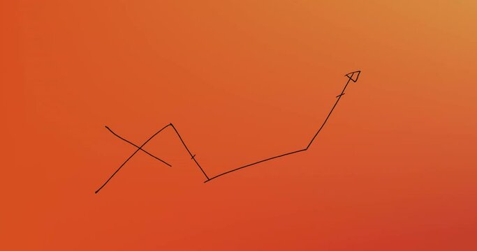 Animation of hand written arrows pointing up with green spots on orange background