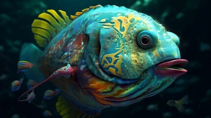 Obraz na płótnie Canvas AI Generated Art of Magic and fantasy colorful fish under the sea