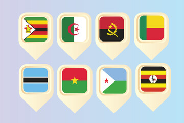 set of flags of the world, Map Pin, Pointer vector