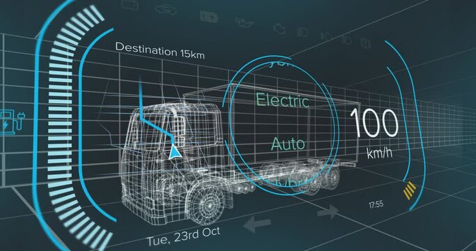 Animation of 3d model of car with digital interface and data processing