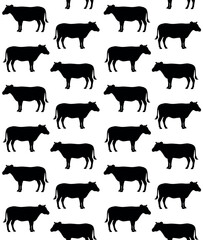 Vector seamless pattern of hand drawn flat cow silhouette isolated on white background