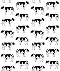 Vector seamless pattern of hand drawn flat cow isolated on white background