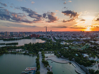 Sunset over the park in Tianjin, China