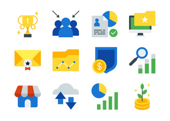 Business icon set in flat style. Business investment, management, growth, team icon. Suitable for many purposes.