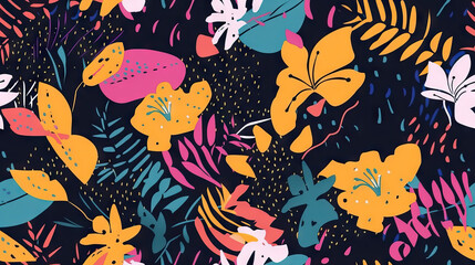 seamless pattern with flowers , absract, colorful Interior painting. Colorful illustrations of flowers for covers, pictures. Vector illustration, palm leaves, dark