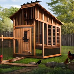 A chicken coop with a fenced-in area1, Generative AI