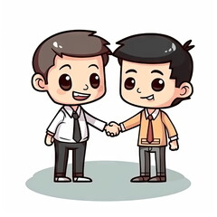 Cartoon character of handshake for working concept, white background