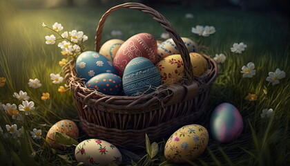 colorful of easter egg in busket