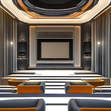 A home teather with a modern design, featuring sleek lines and muted colors2, Generative AI