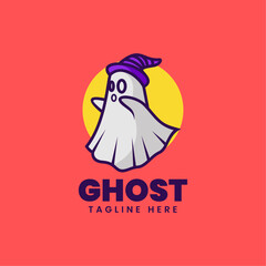 Vector Logo Illustration Ghost Mascot Cartoon Style.