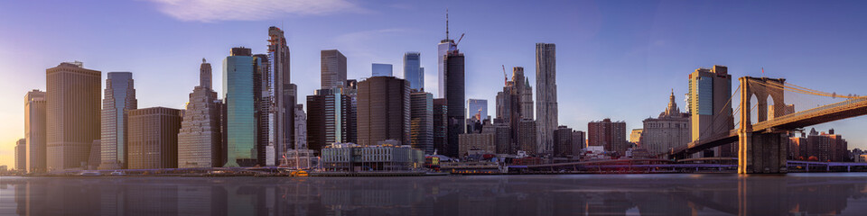 New York Skyline at Sunset with Pier in Foreground