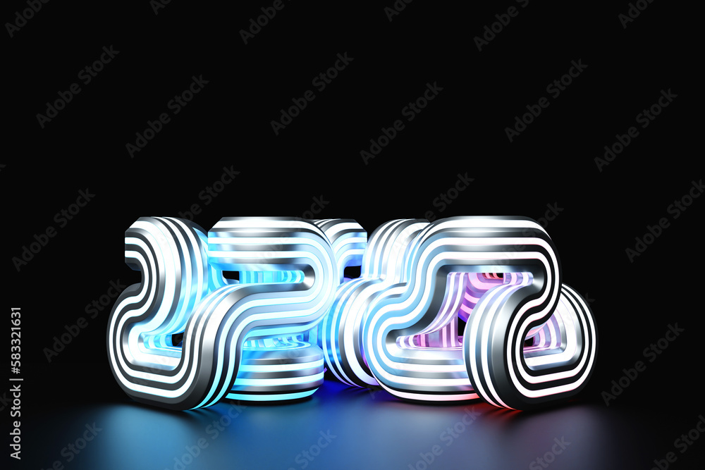 Poster abstract dynamic shape with ilghting smooth edges, sides. 3d illustration and rendering. elegant lin