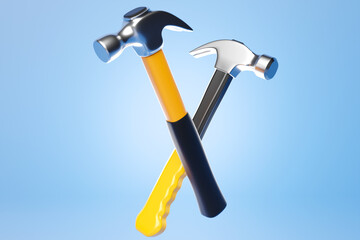 3D illustration of a  hammers hand tool isolated on a monocrome background. 3D render and illustration of repair and installation tool