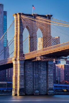 Brooklyn Bridge Telephoto Image of New York Skyline