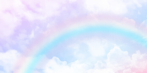 Fototapeta na wymiar A soft cloud background with a pastel colored orange to blue gradient with rainbow effect