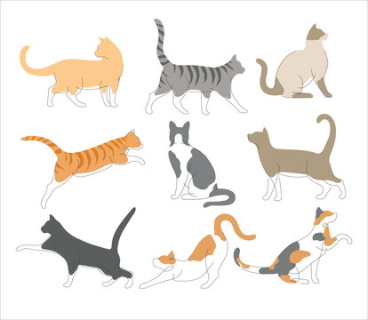 Set of Cats in one line drawing style. Abstract and minimalist cat icon set collection. Contunuous line drawing of cat. Vector illustration