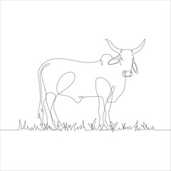 Cow with grass in continuous line art drawing style. Continuous line drawing of cattle with grass. Cow in abstract and minimalist linear icon. Vector illustration