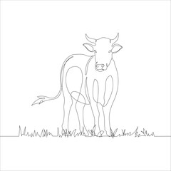 Cow with grass in continuous line art drawing style. Continuous line drawing of cattle with grass. Cow in abstract and minimalist linear icon. Vector illustration