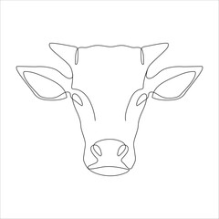 Cow head icon in continuous line drawing style. Horned cow linear icon symbol. Cattle head linear icon. Vector illustration
