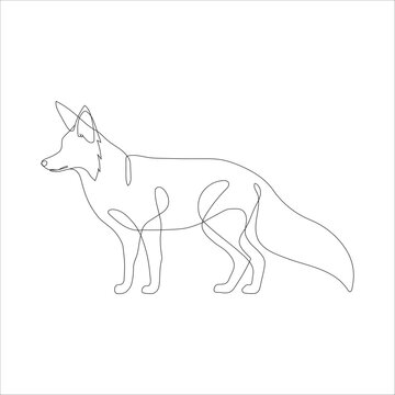 Fox in line art and abstract icon. Fox wall art decoration design. Abstract and minimalist outline fox icon. Continuous one line drawing of a fox. Vector illustration